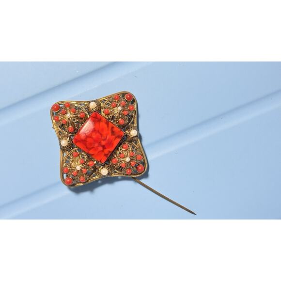 Vintage 1930s Austrian/Czech (Bohemian) W. Germany Filigree Brooch 2.5" - Picture 8 of 16